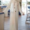 Beige Abaya with Pleated Panel