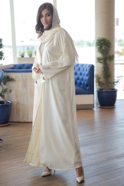 Beige Abaya with Pleated Panel 6 MOICR002 3 Beige Abaya with Pleated Panel