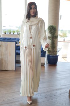 Beige Abaya with Pleated Panel 7 Beige Abaya with Pleated Panel