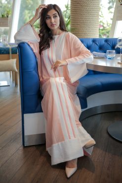 عباية خوخية وبيضاء 7 MOICR003 3 Peach & White Abaya
