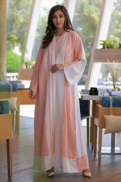 عباية خوخية وبيضاء 9 Peach & White Abaya