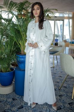 White Pleated Abaya 8 MOICR004 4 White Pleated Abaya