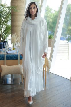 White Frills Abaya
