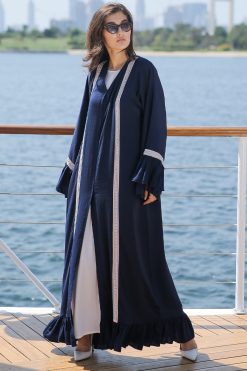 MOICR007 3 Navy Abaya with Embroidery Strips