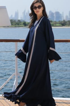 MOICR007 5 Navy Abaya with Embroidery Strips