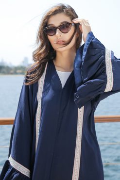 Navy Abaya with  Embroidery Strips