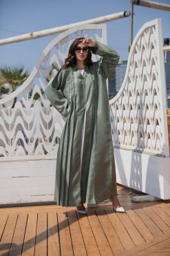 Pastel Green Abaya with Handwork 8 MOICR010 1 3 scaled 1 Pastel Green Abaya with Handwork