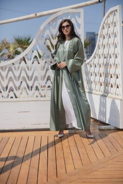 Pastel Green Abaya with Handwork 9 MOICR010 1 4 scaled 1 Pastel Green Abaya with Handwork