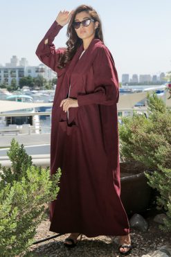 عباية بتصميم معطف كستنائي 8 MOICR013 4 Maroon Coat Style Abaya