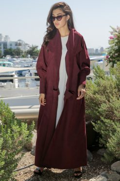 عباية بتصميم معطف كستنائي 9 Maroon Coat Style Abaya