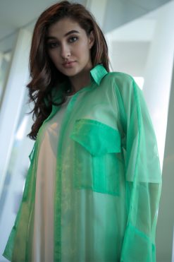 MOICR017 3 Green Organza Bisht