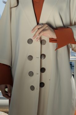 MOICR018 3 Beige Overcoat Abaya with Dress