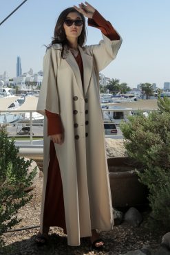 MOICR018 4 Beige Overcoat Abaya with Dress
