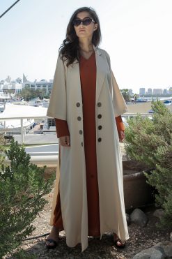 Beige Overcoat Abaya with Dress