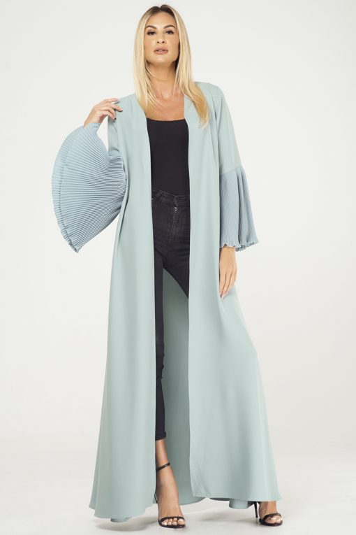 Green Pleated Sleeves Cape