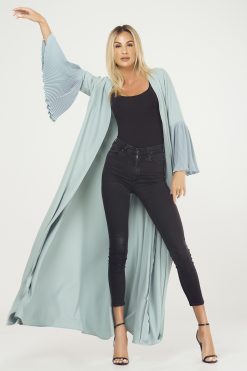 Green Pleated Sleeves Cape