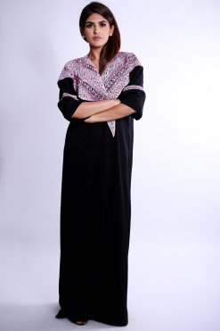 White And Pink Embroidered Abaya