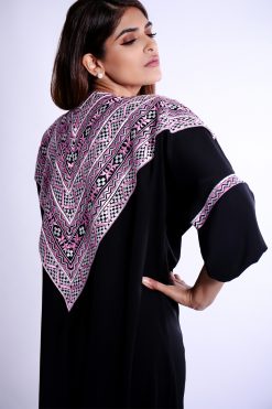 White And Pink Embroidered Abaya