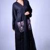 Black Pocket Abaya with Embroidery