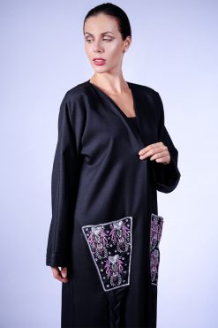 LS158 2 Black Pocket Abaya with Embroidery