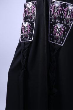 LS158 3 Black Pocket Abaya with Embroidery