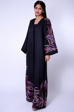 LS250 3 Colorful Leaves Embroidered Abaya