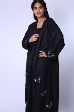 LS279 2 Butterfly Black And Silver Abaya