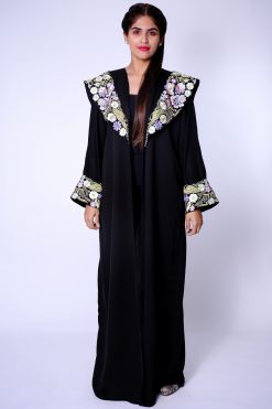 Floral Crepe Black Abaya