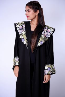 Floral Crepe Black Abaya