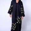 Embroidered Linen Black Abaya