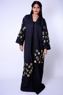 Embroidered Linen Black Abaya