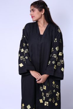 LS318 3 Embroidered Linen Black Abaya