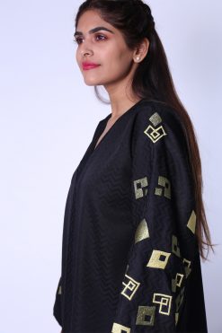 Embroidered Linen Black Abaya