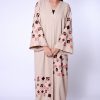 Beige Embroidered Linen Abaya
