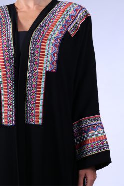 LS429 3 Colorful Embroidered Black Abaya