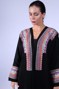 LS429 4 Colorful Embroidered Black Abaya