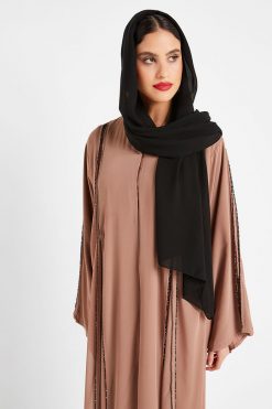 bsi3119 8 3 Brown Beads Embellished Abaya