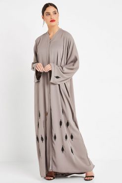 bsi3120 8 3 Grey Beads Embellished Abaya