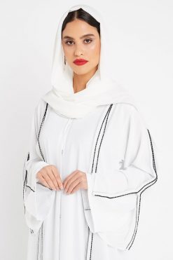 White Beads Bmbellished Abaya