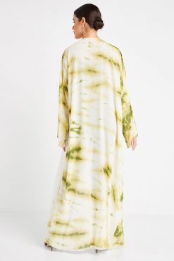bsi3137 A 2 White And Green Self-print Abaya