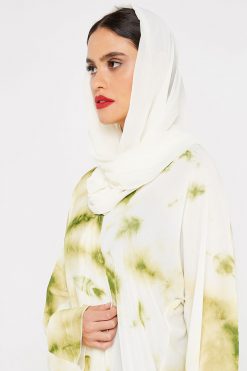 White And Green Self-print Abaya
