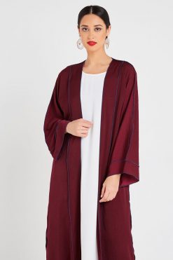 bsi3148 4 3 Maroon Plain Bisht Abaya