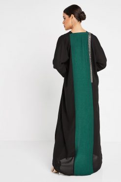 Green And Black Wide Sleeves Abaya