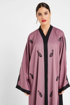 bsi3154 H 3 Front Open wide Purple Abaya