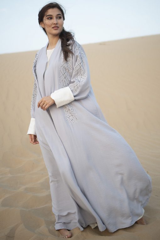 GREY ABAYA WITH HAND EMBROIDERY