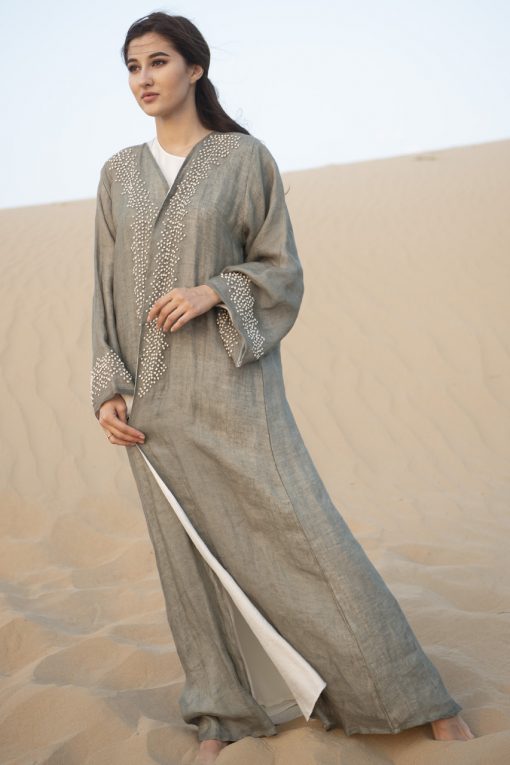 GREEN LINEN ABAYA