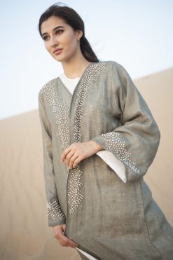 MOIDES2003 3 GREEN LINEN ABAYA