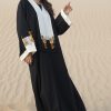 BLACK ABAYA WITH ABSTRACT THREADWORK