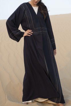 NAVY ABAYA WITH HAND EMBROIDERY