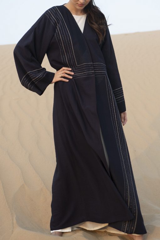 NAVY ABAYA WITH HAND EMBROIDERY